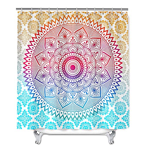 Mandala Duschvorhang Wasserdicht, Chickwin Waschbar Badewanne Vorhang aus Polyester, Bad Vorhang mit 12 Duschvorhangringen, Duschvorhänge für Badezimmer Decor (Mehrfarbig,90x180cm) von Chickwin-Shop