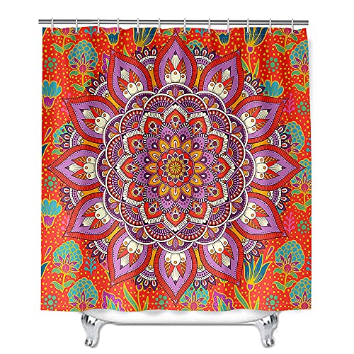 Mandala Duschvorhang Wasserdicht, Chickwin Waschbar Badewanne Vorhang aus Polyester, Bad Vorhang mit 12 Duschvorhangringen, Duschvorhänge für Badezimmer Decor (Orange,120x180cm) von Chickwin-Shop