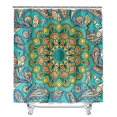 Mandala Duschvorhang Wasserdicht, Chickwin Waschbar Badewanne Vorhang aus Polyester, Bad Vorhang mit 12 Duschvorhangringen, Duschvorhänge für Badezimmer Decor (Türkis,180x200cm) von Chickwin-Shop