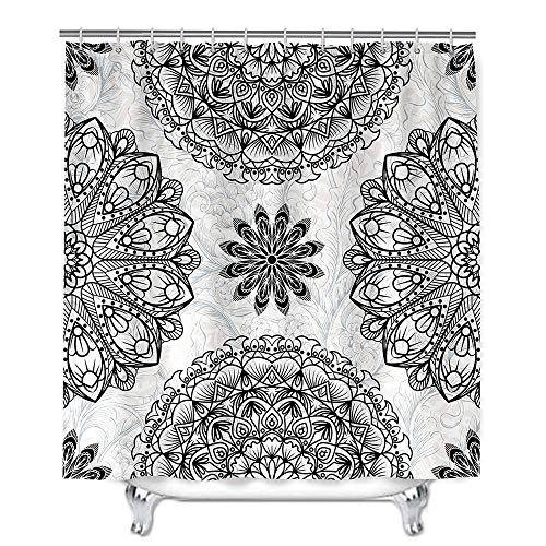 Mandala Duschvorhang Wasserdicht, Chickwin Waschbar Badewanne Vorhang aus Polyester, Bad Vorhang mit 12 Duschvorhangringen, Duschvorhänge für Badezimmer Decor (hellgrau,90x180cm) von Chickwin-Shop