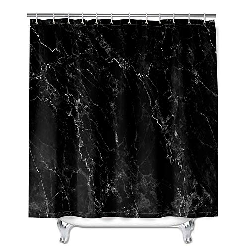 Marmor Duschvorhang Wasserdicht, Chickw1 Waschbar Badewanne Vorhang aus Polyester, Bad Vorhang mit 12 Duschvorhangringen, Duschvorhänge für Badezimmer Decor (Schwarz,90x180cm) von Chickwin-Shop