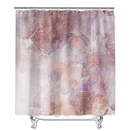 Marmor Duschvorhang Wasserdicht, Chickwin Waschbar Badewanne Vorhang aus Polyester, Bad Vorhang mit 12 Duschvorhangringen, Duschvorhänge für Badezimmer Decor (Hell-Pink,90x180cm) von Chickwin-Shop