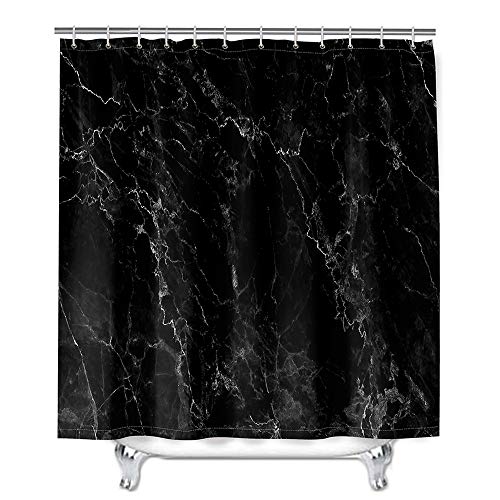 Marmor Duschvorhang Wasserdicht, Chickwin Waschbar Badewanne Vorhang aus Polyester, Bad Vorhang mit 12 Duschvorhangringen, Duschvorhänge für Badezimmer Decor (Schwarz,180x200cm) von Chickwin-Shop