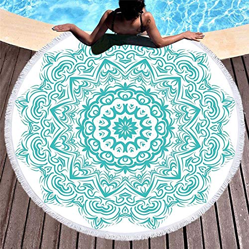 Mikrofaser Runde Strandtuch mit Quaste, Chickwin Mandala Schnelltrocknend Kompakt Badetuch Sandfreie Handtuch Reisehandtuch für Strand Schwimmen Yoga Tapestry (Grün,Durchmesser 150cm/59?) von Chickwin-Shop