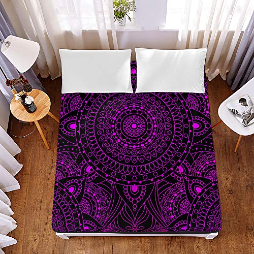 3D Drucken Spannbetttuch für Boxspringbett, Chickwin Mandala Weiche Spannbettlaken Mikrofaser Matratzenschoner für Bettw Sche, Heimtextilien, Steghöhe bis 30cm (Lila Elegant,120x200x30cm) von Chickwin