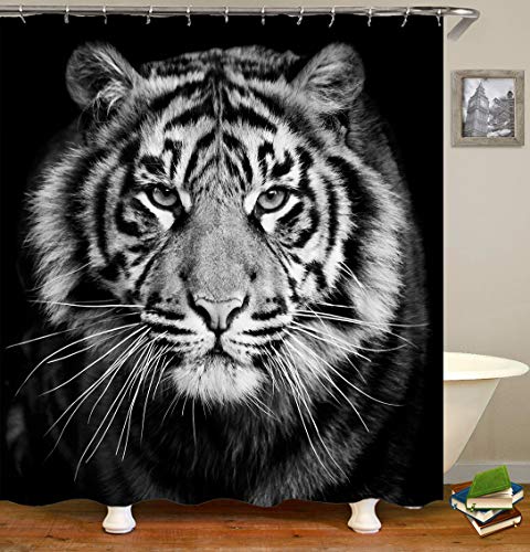 Chcikwin Duschvorhang Anti-Schimmel & Wasserdicht, 3D Drucken 100% Polyester Gepard Karikatur Stielvoller Digitaldruck mit 12 Duschvorhangringe für Badezimmer (180x200cm,D) von Chickwin