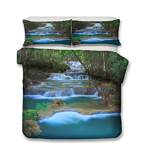 Chickw1 Bettbezug Set 3D, 3 Teilig Bettwäsche mit 2 Kissenbezüge Wasserfluss Landschaft Drucken Mikrofaser Hypoallergen Atmungsaktive Bequem Weich Haltbar für Doppelbett (AST,135x200cm) von Chickwin