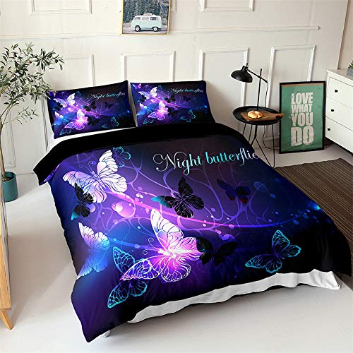 Chickw1 Bettwäsche Set 3D, Schmetterling Drucken 3 Teilig Mikrofaser Bettwäsche-Set mit Reißverschluss Bettbezug und Kissenbezug für Einzelbett Doppelbett (Fantasie Schmetterling,135x200cm) von Chickwin