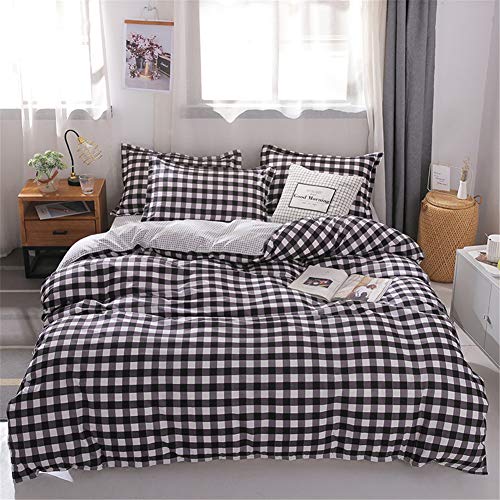 Chickw1 Bettwäsche Set 4teilig, 100% Mikrofaser Polyester (Bettbezug, 2 Kissenbezuge und Bettlaken) Reißverschluss Super Weiche Atmungsaktive Bequem Haltbar (180x220cm,Schwarz-Weiss) von Chickwin