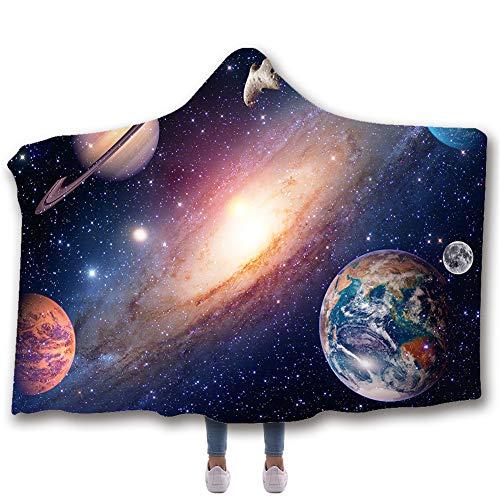 Chickw1 Decke mit Kapuze, 3D Universum Druck Kuscheldecke mit Kapuze Plüschdecke Pelzdecke Decken mit Hoodie für Erwachsene Kind Couch Sofa oder Bett (200x150cm,Galaxy Planet) von Chickwin