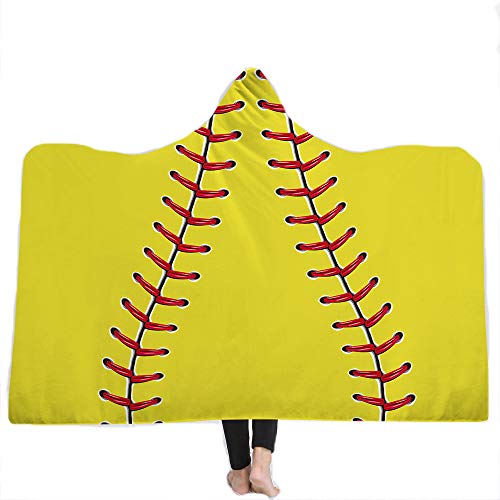 Chickw1 Decke mit Kapuze, Kuscheldecke 3D Baseball Basketball Fußball Sport Drucken Plüschdecke Hoodie für Erwachsene Kind Couch Sofa oder Bett (200x150cm,Softball) von Chickwin