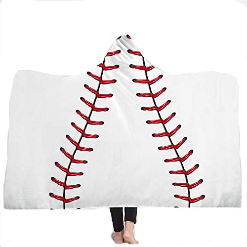 Chickw1 Decke mit Kapuze, Kuscheldecke 3D Baseball Basketball Fußball Sport Drucken Plüschdecke Hoodie für Erwachsene Kind Couch Sofa oder Bett (200x150cm,Weißer Baseball) von Chickwin
