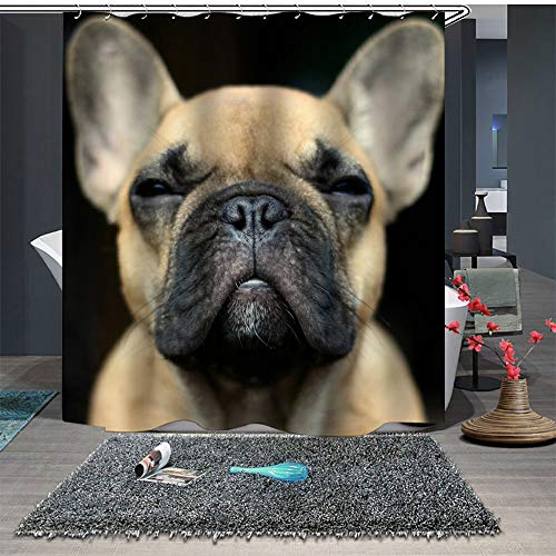 Chickw1 Duschvorhang Anti-Schimmel & Wasserdicht, 3D Creative Haustiere Welpen Drucken Duschvorhang mit 12 Duschvorhangringe für Badezimmer (150x180cm,Bulldogge) von Chickwin