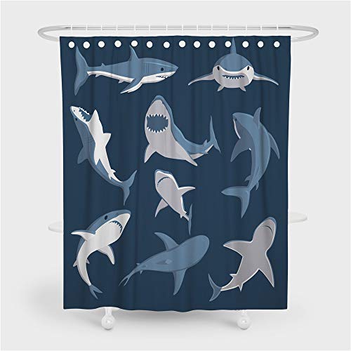 Chickw1 Duschvorhang Wasserdicht Anti Schimmel, 3D Ozean Hai Drucken Polyester Bad Vorhang mit 12 Duschvorhangringe für Badezimmer Decor (180x180cm,Weißer Hai) von Chickwin