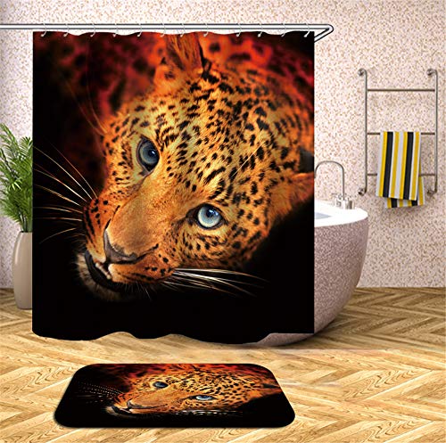Chickw1 Duschvorhang Wasserdicht Anti-Schimmel 3D Süßes Tier Shower Curtain Waschbar Polyester Badezimmer Vorhänge mit 12 Duschvorhangringe für Badezimmer Decor (Gelber Leopard,90x180cm) von Chickwin
