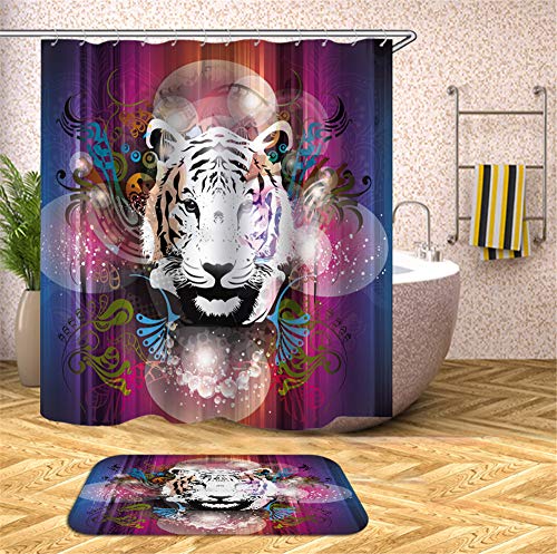 Chickw1 Duschvorhang Wasserdicht Anti-Schimmel 3D Süßes Tier Shower Curtain Waschbar Polyester Badezimmer Vorhänge mit 12 Duschvorhangringe für Badezimmer Decor (Tiger,90x180cm) von Chickwin