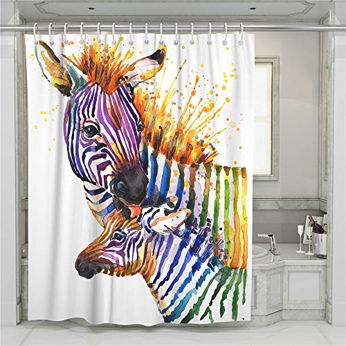Chickw1 Duschvorhang Wasserdicht Anti-Schimmel 3D Zebra Tier Drucken Polyester Bad Vorhang mit 12 Duschvorhangringe für Badezimmer Decor Kunst Malstil (90x180cm,Aquarell Zebra) von Chickwin