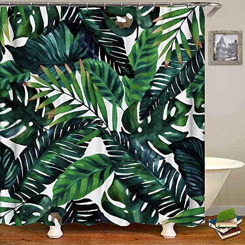 Chickw1 Duschvorhang Wasserdicht Anti-Schimmel Shower Curtain Waschbar Polyester Badezimmer Vorhänge mit 12 Duschvorhangringe für Badezimmer Decor- 3D Grüne Pflanze (Grünes Palmblatt,180x180cm) von Chickwin