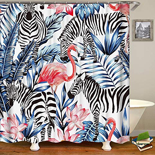 Chickw1 Duschvorhang Wasserdicht Anti-Schimmel Shower Curtain Waschbar Polyester Badezimmer Vorhänge mit 12 Duschvorhangringe für Badezimmer Decor- 3D Grüne Pflanze (Zebra Lotus,180x200cm) von Chickwin