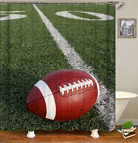 Chickw1 Duschvorhang Wasserdicht Anti-Schimmel Shower Curtain Waschbar Polyester Badezimmer Vorhänge mit 12 Duschvorhangringe für Badezimmer Decor- Ball Sport Drucken (American Football,180x180cm) von Chickwin
