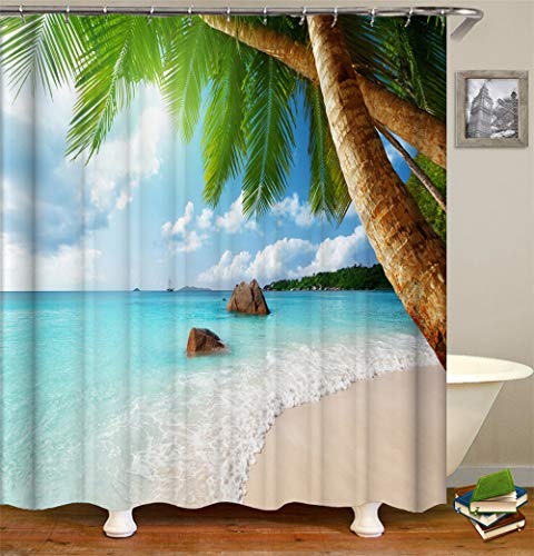 Chickw1 Duschvorhang Wasserdicht Anti-Schimmel Shower Curtain Waschbar Polyester Badezimmer Vorhänge mit 12 Duschvorhangringe für Badezimmer Decor- Sommer 3D Meereswelle (Meereswelle,180x180cm) von Chickwin
