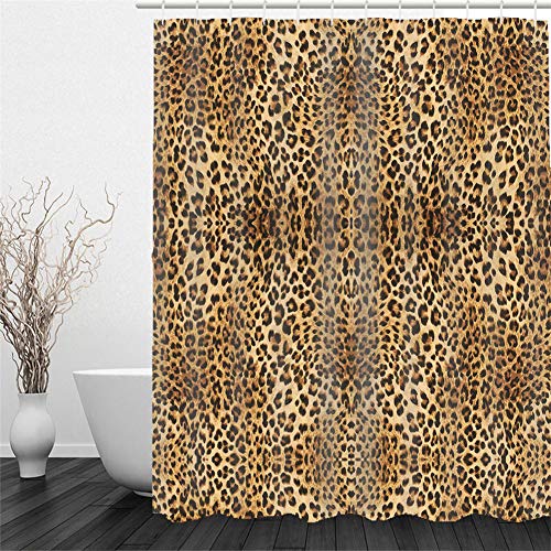 Chickw1 Duschvorhang Wasserdicht Antischimmel, Duschvorhänge mit 3D Motiv Badezimmer Polyester Waschbar Bad Vorhang mit 12 Duschvorhangringe Badewanne Vorhang (Leopardenmuster,180x200cm) von Chickwin