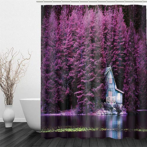 Chickw1 Duschvorhang Wasserdicht Antischimmel,Duschvorhänge mit 3D Motiv Badezimmer Polyester Waschbar Bad Vorhang mit 12 Duschvorhangringe Badewanne Vorhang (Lila Wälder,200x240cm) von Chickwin