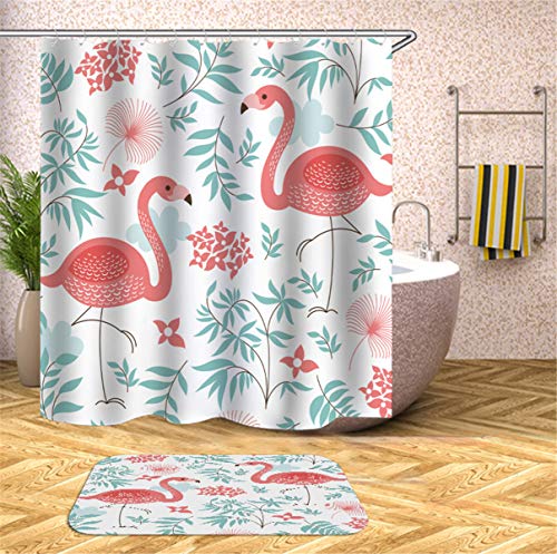 Chickw1 Flamingo Duschvorhang Anti-Schimmel & Wasserdicht Antibakteriell 3D Drucken, 100% Polyester Karikatur Digitaldruck mit 12 Duschvorhangringe für Badezimmer (180x180cm,Fluss) von Chickwin