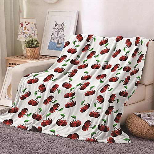 Chickw1 Flanelldecke Kuscheldecke, Zitrone Super Soft Weiche Wohndecke Warm Flauschige Decke TV-Decke Mikrofaserdecke Sofadecke oder Bettüberwurf Tagesdecke- Pflegeleicht (Kirsche,160x200cm) von Chickwin