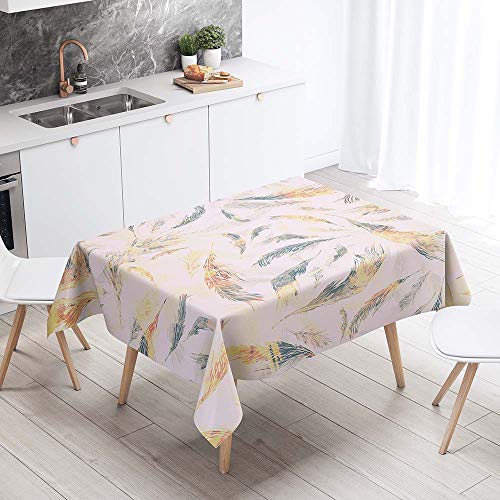 Chickw1 Tischdecke Abwaschbar, 3D Federmuster Wasserdicht Polyester Rechteckig Fleckschutz Ölfest Abwaschbar Pflegeleicht Mehrzweck Mehrzweck Gartentischdecke (Gelbe Federn,140x180cm) von Chickwin