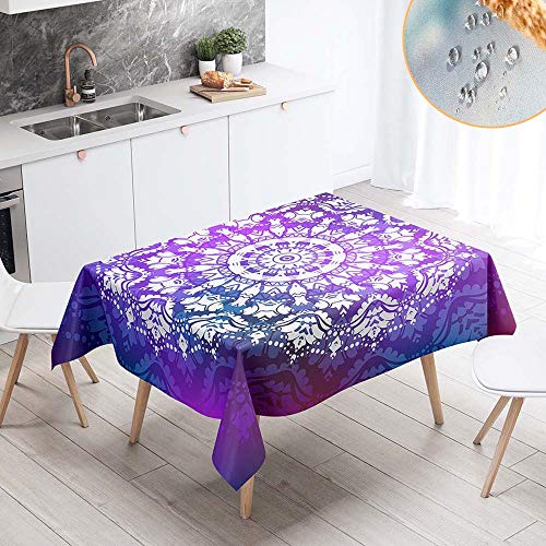 Chickw1 Tischdecke Abwaschbar Rechteckig, Psychedelisch Mandala Drucken Wasserdicht Fleckschutz Ölfest Polyester Pflegeleicht Outdoor Garten Tischdek Decoration (60x60cm,Lila A) von Chickwin