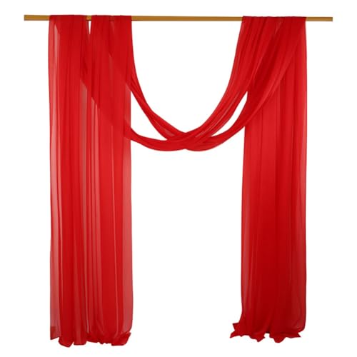 Chickwin 2 Paneele Hochzeit Vorhang Hochzeitsbogen, Tüll Querbehang Stoff Transparent Voile Dekoration für Fotohintergrund Party Torbogen Zeremonie Hochzeitsdeko (Rot,30 * 300cm) von Chickwin