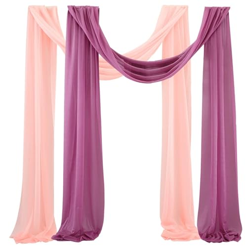 Chickwin 2 Stück Hochzeit Vorhang Hochzeitsbogen, Hängend Tüll Querbehang Himmelbett Vorhänge, Transparent Voile Dekoration, für Fotohintergrund Party Hochzeitsdeko (Hellviolett,75x550cm) von Chickwin