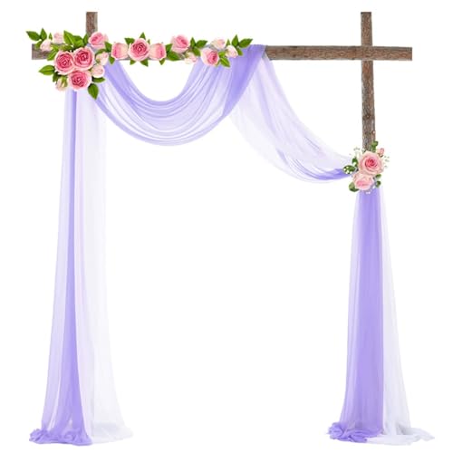 Chickwin 2 Stück Hochzeit Vorhang Hochzeitsbogen, Hängend Tüll Querbehang Himmelbett Vorhänge, Transparent Voile Dekoration, für Fotohintergrund Party Hochzeitsdeko (Lila+Weiß,75x600cm) von Chickwin