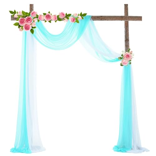 Chickwin 2 Stück Hochzeit Vorhang Hochzeitsbogen, Hängend Tüll Querbehang Himmelbett Vorhänge, Transparent Voile Dekoration, für Fotohintergrund Party Hochzeitsdeko (Weiß+Himmelblau,75x550cm) von Chickwin