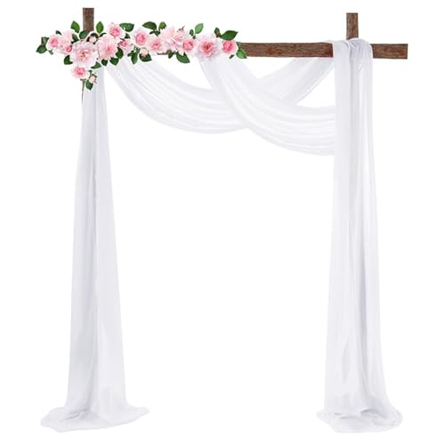Chickwin 2 Stück Hochzeit Vorhang Hochzeitsbogen, Hängend Tüll Querbehang Himmelbett Vorhänge, Transparent Voile Dekoration, für Fotohintergrund Party Hochzeitsdeko (Weiß,75x600cm) von Chickwin
