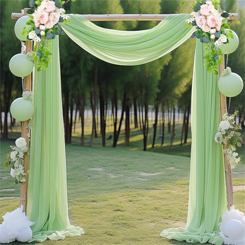 Chickwin 2 Stück Hochzeit Vorhang Hochzeitsbogen, Tüll Querbehang Stoff Transparent Voile Dekoration für Fotohintergrund Party Torbogen Zeremonie Hochzeitsdeko (Frisches Grün,75x550cm) von Chickwin