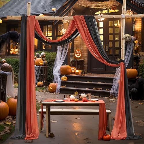 Chickwin 2 Stück Hochzeit Vorhang Hochzeitsbogen, Tüll Querbehang Stoff Transparent Voile Dekoration für Fotohintergrund Party Torbogen Zeremonie Hochzeitsdeko (Halloween-Stil,75x600cm) von Chickwin