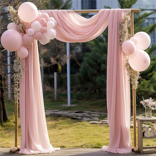 Chickwin 2 Stück Hochzeit Vorhang Hochzeitsbogen, Tüll Querbehang Stoff Transparent Voile Dekoration für Fotohintergrund Party Torbogen Zeremonie Hochzeitsdeko (Rosérosa,75x300cm) von Chickwin
