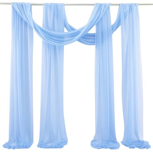 Chickwin 2 Stück Hochzeit Vorhang Hochzeitsbogen, Volltonfarbe Tüll Querbehang Himmelbett Vorhänge, Transparent Voile Dekoration, für Fotohintergrund Party Hochzeitsdeko (Blau,75x300cm) von Chickwin