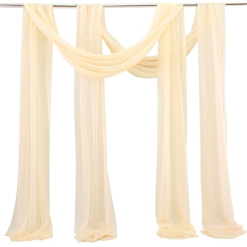 Chickwin 2 Stück Hochzeit Vorhang Hochzeitsbogen, Volltonfarbe Tüll Querbehang Himmelbett Vorhänge, Transparent Voile Dekoration, für Fotohintergrund Party Hochzeitsdeko (Dunkelbeige,75x550cm) von Chickwin