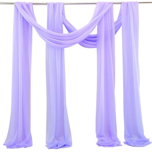 Chickwin 2 Stück Hochzeit Vorhang Hochzeitsbogen, Volltonfarbe Tüll Querbehang Himmelbett Vorhänge, Transparent Voile Dekoration, für Fotohintergrund Party Hochzeitsdeko (Lila,75x550cm) von Chickwin