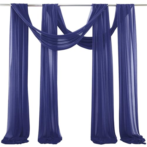 Chickwin 2 Stück Hochzeit Vorhang Hochzeitsbogen, Volltonfarbe Tüll Querbehang Himmelbett Vorhänge, Transparent Voile Dekoration, für Fotohintergrund Party Hochzeitsdeko (Marineblau,75x550cm) von Chickwin