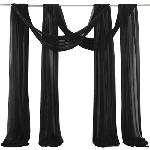 Chickwin 2 Stück Hochzeit Vorhang Hochzeitsbogen, Volltonfarbe Tüll Querbehang Himmelbett Vorhänge, Transparent Voile Dekoration, für Fotohintergrund Party Hochzeitsdeko (Schwarz,75x600cm) von Chickwin