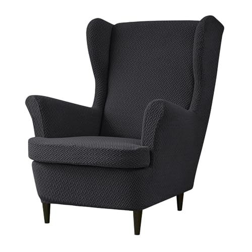 Chickwin 2-Teiliges Set Stretch Waschbarer Ohrensessel Überzug, Retro Volltonfarbe Sesselbezug, Mode Sessel Überzug für Wohnzimmer Schlafzimmer (Schwarz) von Chickwin