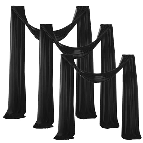 Chickwin 3 Stück Einfarbig Hochzeit Vorhang Hochzeitsbogen,Hängend Tüll Querbehang Himmelbett Vorhänge,Transparent Voile Dekoration,Außen Fotohintergrund Party Hochzeitsdeko (Schwarz,75x550cm) von Chickwin
