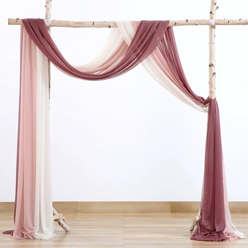 Chickwin 3 Stück Einfarbig Hochzeit Vorhang Innen/Außen Hochzeitsbogen,Hängen Tüll Querbehang Himmelbett Vorhänge,Transparent Voile Dekoration,Fotohintergrund Hochzeitsdeko (Stil 11,75x600cm) von Chickwin