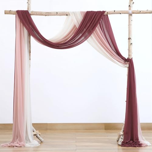 Chickwin 3 Stück Einfarbig Hochzeit Vorhang Innen/Außen Hochzeitsbogen,Hängen Tüll Querbehang Himmelbett Vorhänge,Transparent Voile Dekoration,Fotohintergrund Hochzeitsdeko (Stil 9,75x600cm) von Chickwin