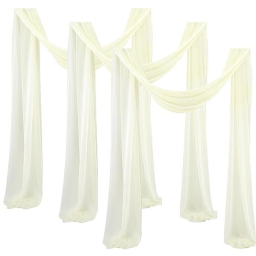Chickwin 3 Stück Hochzeit Vorhang Hochzeitsbogen, Tüll Querbehang Stoff Transparent Voile Dekoration für Fotohintergrund Party Torbogen Zeremonie Hochzeitsdeko (Beige,75x300cm) von Chickwin
