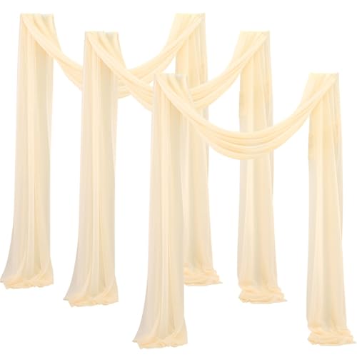 Chickwin 3 Stück Hochzeit Vorhang Hochzeitsbogen, Tüll Querbehang Stoff Transparent Voile Dekoration für Fotohintergrund Party Torbogen Zeremonie Hochzeitsdeko (Beigegelb,75x550cm) von Chickwin